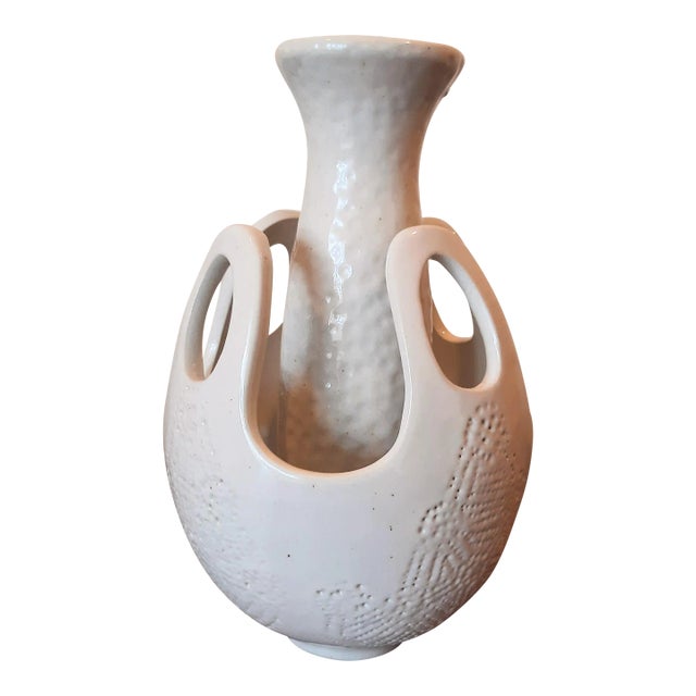 Double Abstract Glazed White Pottery Vase For Sale