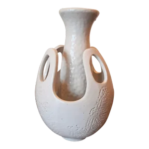 Vintage Abstract Glazed White Pottery Vase