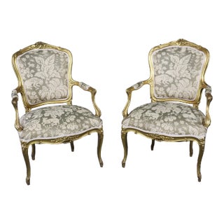 Pair of Antique 1920s Era French Louis XV Style Giltwood Armchairs Animal Print For Sale