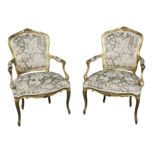 Pair of Antique 1920s Era French Louis XV Style Giltwood Armchairs Animal Print