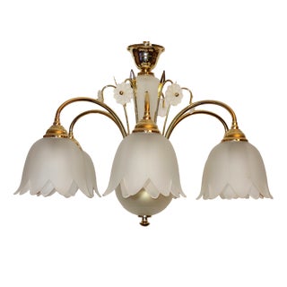 Antique Gilded Metal and Glass Chandelier from Unbekannt, 2000s For Sale