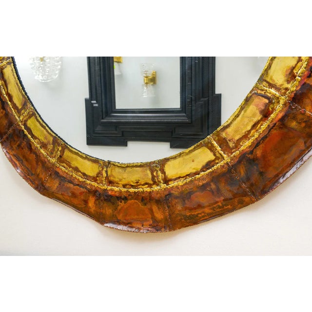 1990s Bespoke Italian Brass and Copper Enameled Mirror For Sale - Image 5 of 8