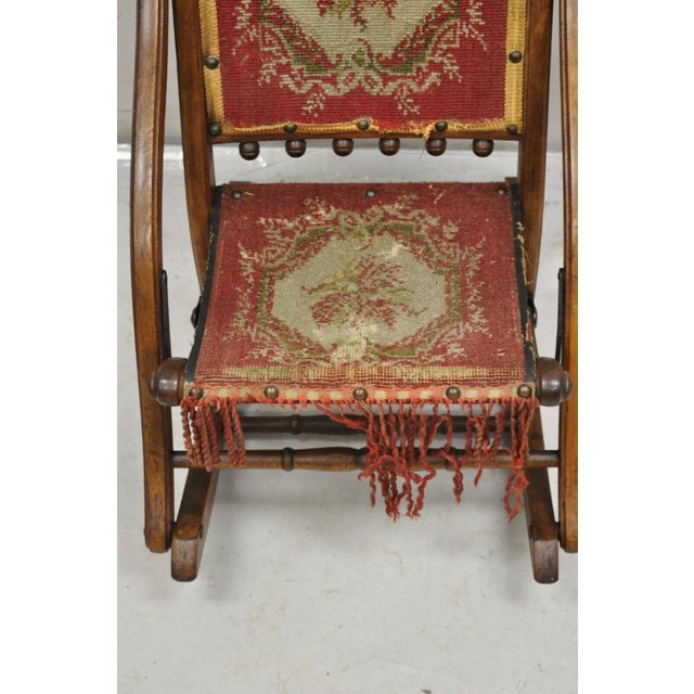 Wood 19th Century Antique Eastlake Victorian Walnut Small Child's Folding Rocking Chair For Sale - Image 7 of 10