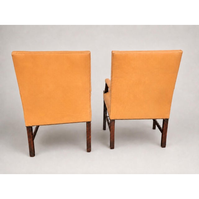Pair of Georgian Carved Mahogany Library Armchairs in Peach Leather For Sale In Providence - Image 6 of 9