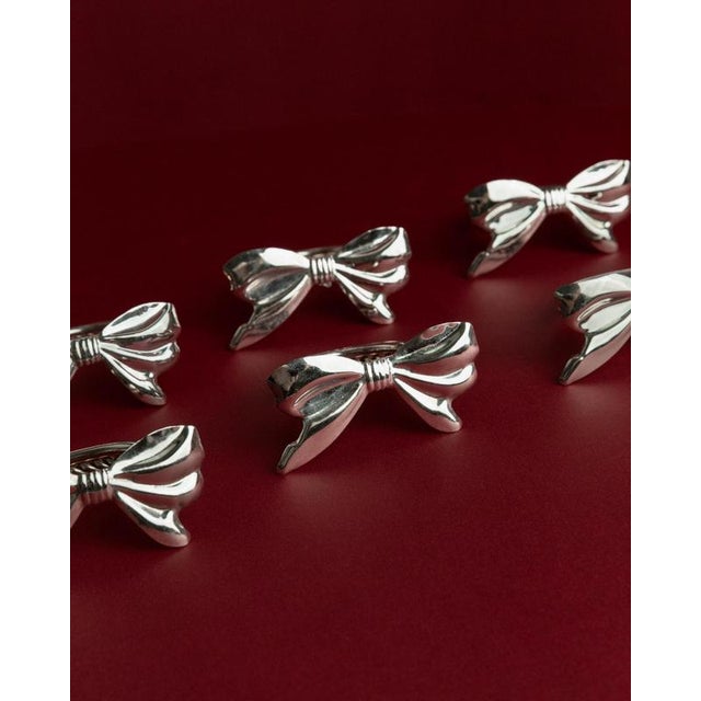 Vintage Silver-Plated Ribbon Napkin Rings, 1970s, Set of 6 For Sale - Image 3 of 11