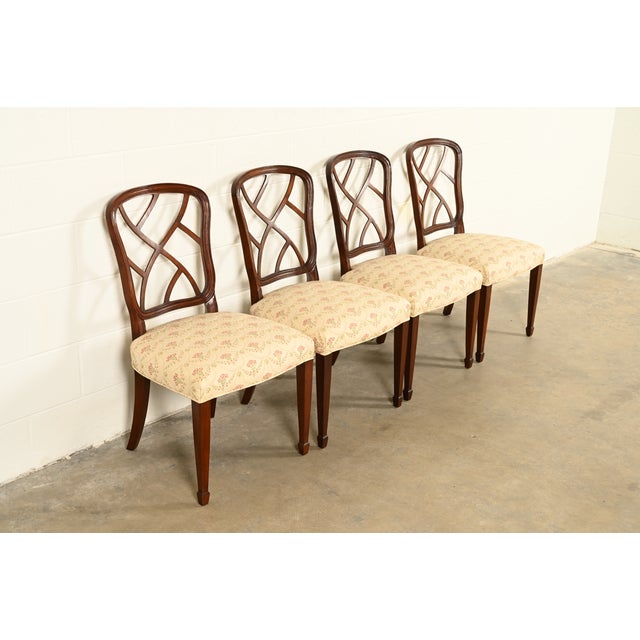 A gorgeous set of four Federal or Hepplewhite style dining chairs In the manner of Kindel Furniture USA, Circa 1980s...