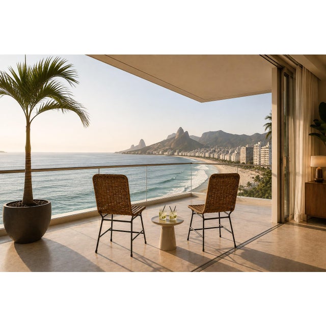 A refined pair of Brazilian modern dining chairs designed by Carlo Hauner in the 1950s, exemplifying the designer's...