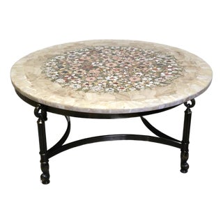 Onyx Coffee Table With Floral Mosaic Inlay, Mid-Century Modern, Brazil For Sale