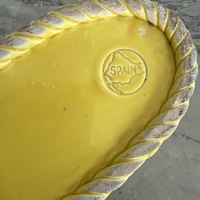 Ceramic Bright Yellow Vintage Ceramic Braided Basket Made in Spain For Sale - Image 7 of 9