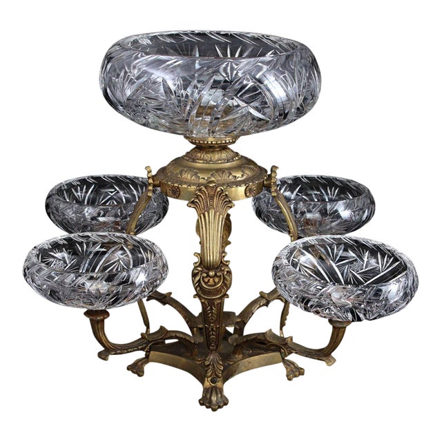 Mid-Late 20th Century Regency Style Bronze and Cut Glass Centerpiece Epergne For Sale