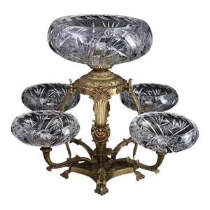Mid-Late 20th Century Regency Style Bronze and Cut Glass Centerpiece Epergne