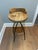 Restoration Hardware Set of 2 Rustic Wood & Metal Swival Bar Stools Carved Wood Seats With Black Metal Base For Sale - Image 4 of 5