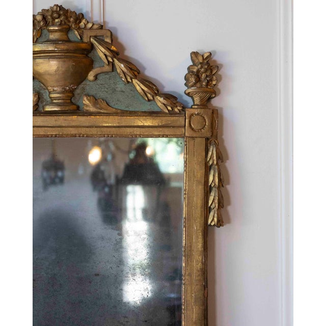 French Louis XVI Giltwood Mirror with Urn & Garland Pediment, 18th c. For Sale - Image 15 of 16