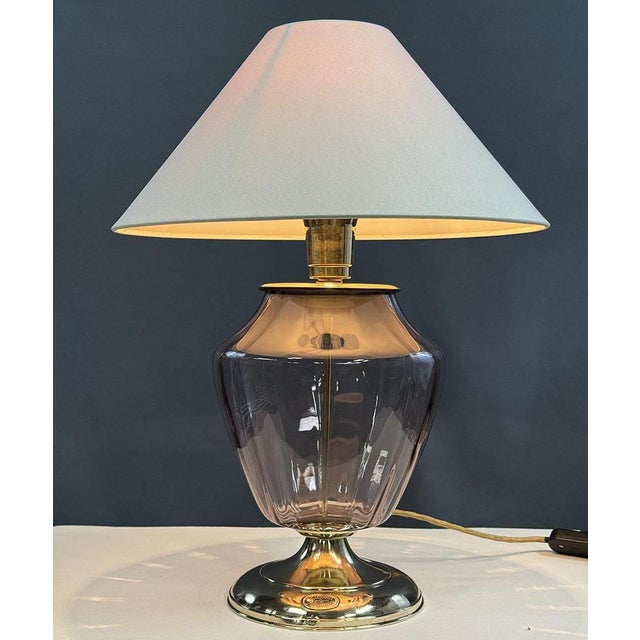Table Lamp with Purple Glass and Brass, 1950s For Sale - Image 4 of 6