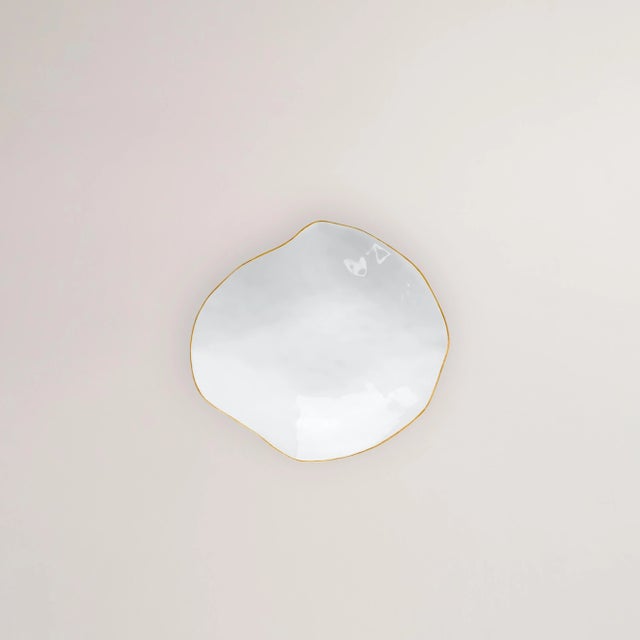 Indulge Nº5 Small White Handmade Porcelain Plates with 24-Carat Golden Rim by Sarah-Linda Forrer, Set of 2 For Sale - Image 10 of 10