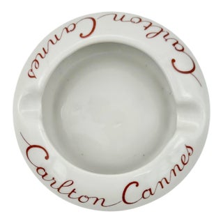 Vintage Carlton Cannes France Hotel White Porcelain Ashtray For Sale