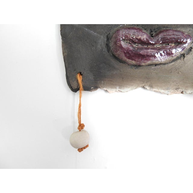 Signed D W Handmade Pottery Face Wall Sculpture Artisan Ceramic Art For Sale - Image 13 of 14