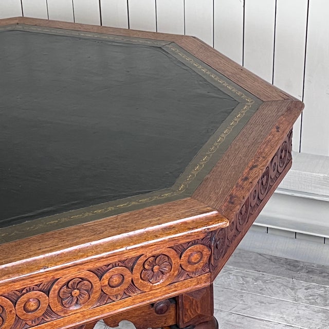 Victorian Gothic Revival Octagonal Oak Library Centre Table from W. Williamson & Sons, Guildford For Sale - Image 6 of 12