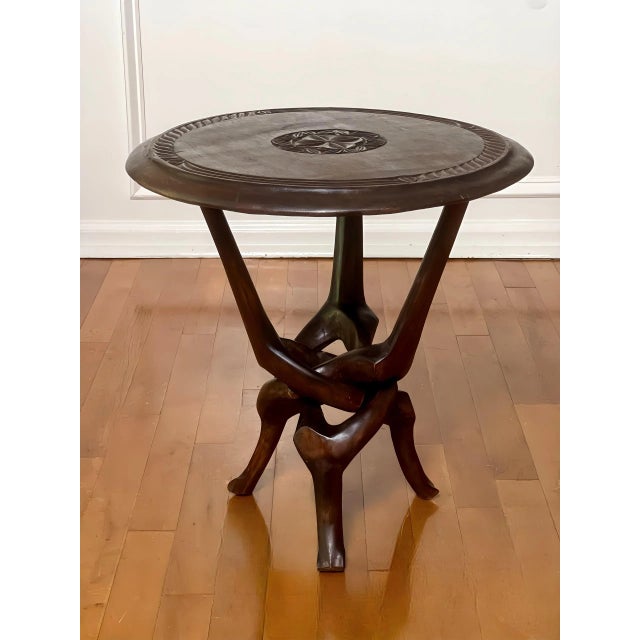 Sculptural Carved Hardwood Round African Side Table, 1960s For Sale - Image 11 of 11