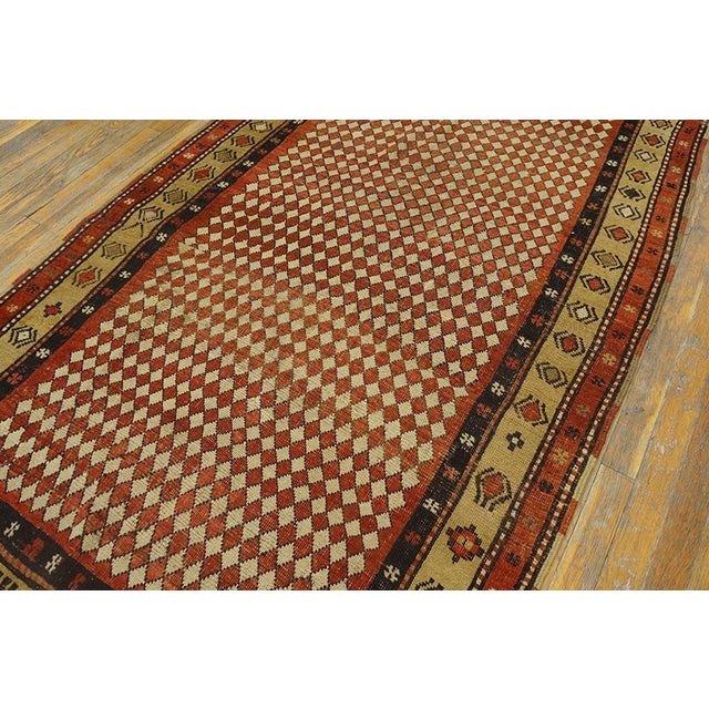 19th Century W. Persian Kurdish Checkerboard Pattern Carpet 3'9" x 6'10" - 114 x 208 Antique Kurdish Small Scatter Size...