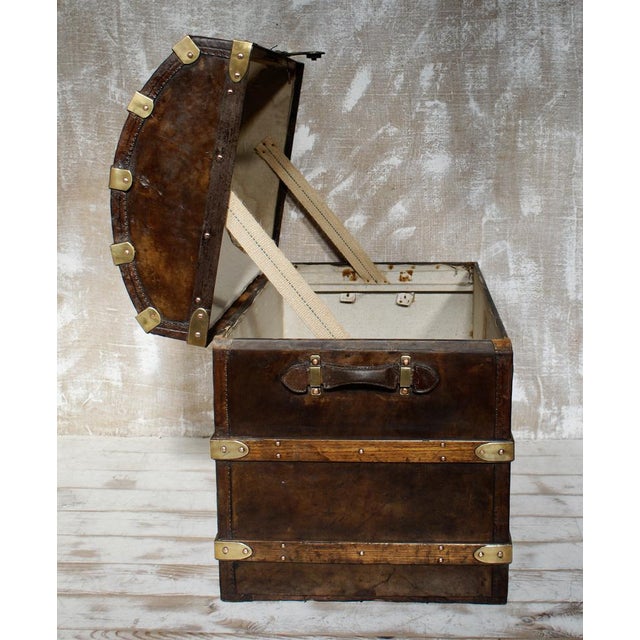 Antique Dome-Topped Leather-Bound Steamer Trunk, 1860s For Sale - Image 12 of 13