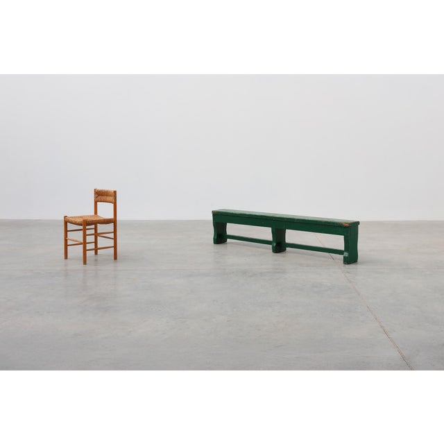 France / 1900 / bench / oak / Rustic French Antique large green painted bench with beautiful patina and nice old layers of...