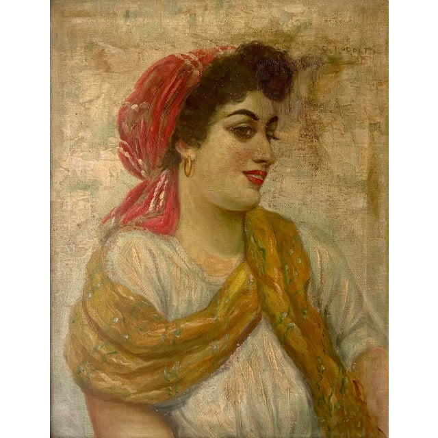 Hollywood Regency Antique Italian School Oil Portrait of Peasant Girl, Signed, 19th C For Sale - Image 3 of 8