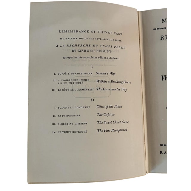 Textile Marcel Proust’s Remembrance of Things Past Volume I & II, 1934 Random House Edition For Sale - Image 7 of 9
