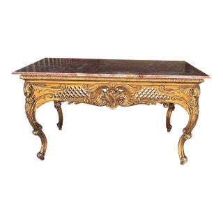 Late 19th Century Louis XIV-style Gilded Wood and Pink Marble Top Console Table For Sale