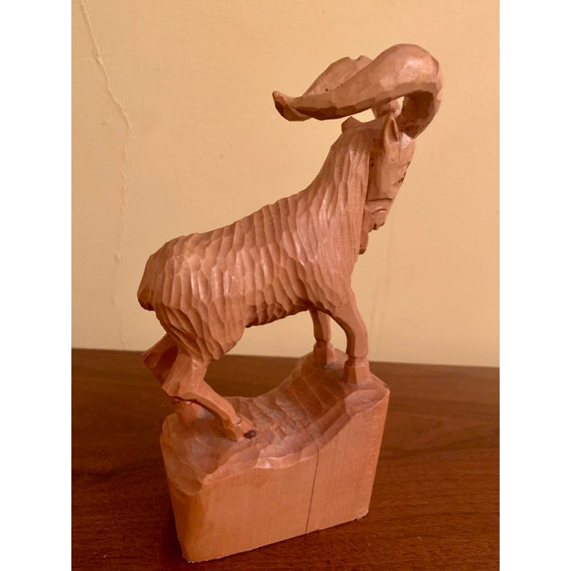 Wood Mid 20th Century Large Black Forest Wooden Ibex (Iberian) Carving For Sale - Image 7 of 12