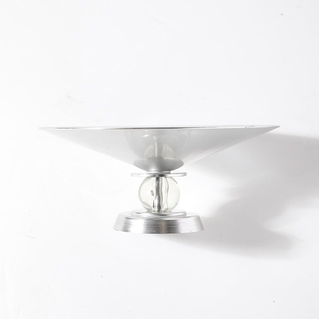 Silver Art Deco Brushed Aluminum & Glass Centerpiece Bowl Signed Kensington For Sale - Image 8 of 14