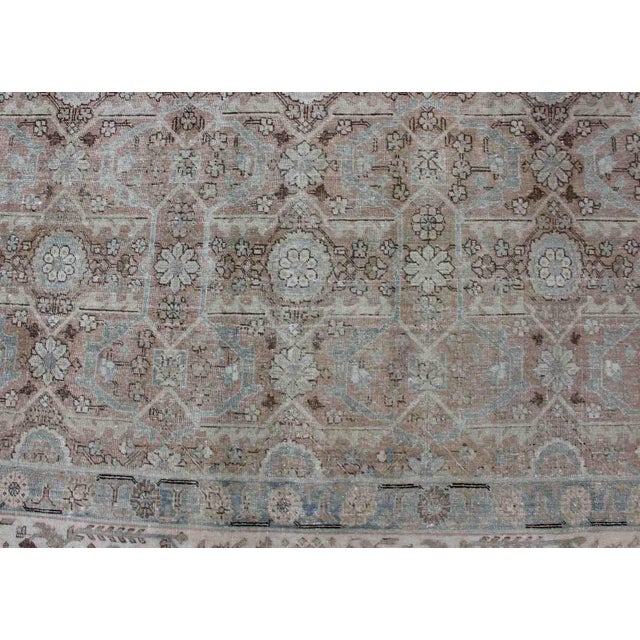 Antique Persian Tabriz With All-Over Floral Design in Ivory, Blue, Blush, Brown For Sale - Image 9 of 16