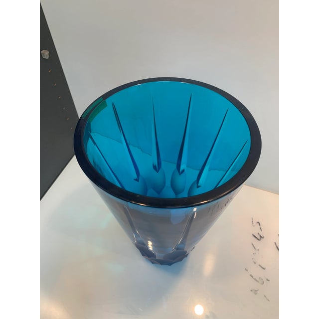 2020s Italian Blue Crystal Handmade Cut Vase For Sale - Image 6 of 12