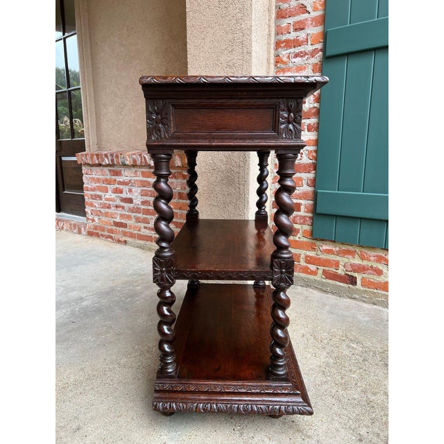 Antique English Server Console Table Jacobean Carved Oak Barley Twist C1900 For Sale - Image 18 of 18