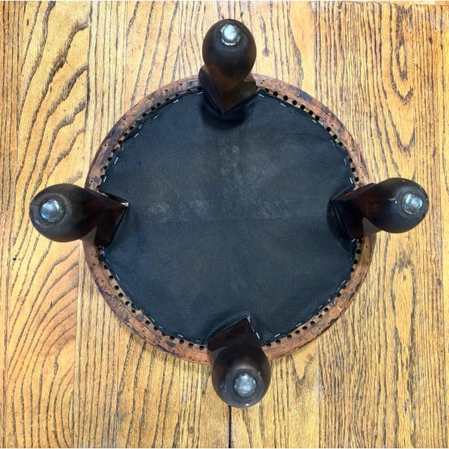 Mid 20th Century Queen Anne Footstool With Mahogany Turned Legs and Floral Upholstery For Sale - Image 9 of 9