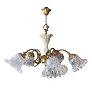 Vintage Ceramic and Glass Chandelier, 1960s For Sale