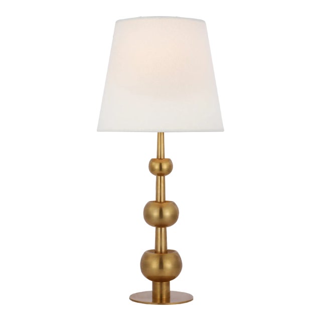 Paloma Contreras for Visual Comfort Signature Comtesse Medium Triple Table Lamp in Hand-Rubbed Antique Brass with Linen Shade For Sale