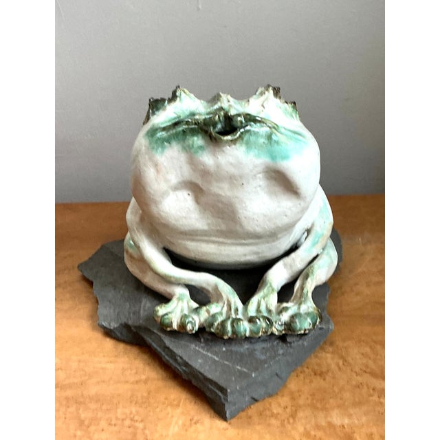 Vintage Ceramic Frog Sculpture on Stone Base For Sale - Image 4 of 14