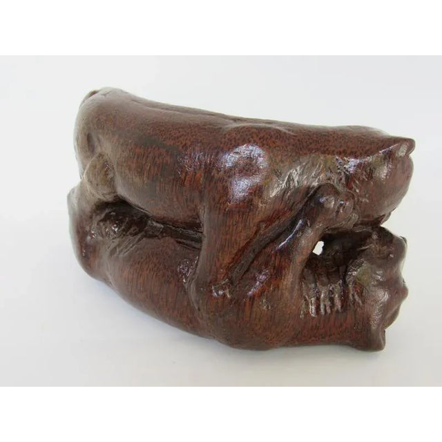 Wood Antique Asian Hand-Carved Hardwood Panthers Sculpture, C. 1900–1930 For Sale - Image 7 of 9