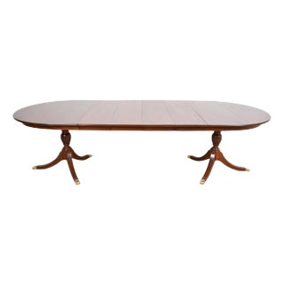 Henkel Harris Georgian Mahogany Double Pedestal Extension Dining Table, Newly Refinished For Sale