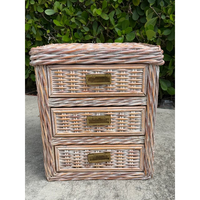 Late 20th Century Vintage Braided Rattan Three Drawer Low Chest For Sale - Image 5 of 14