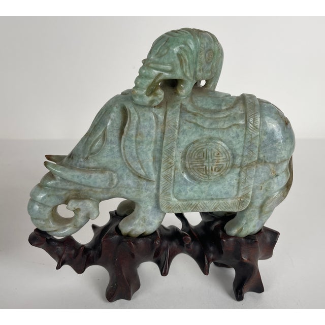 Pair of Chinese Carved Jade Elephant Sculptures on Custom Hardwood Stands For Sale - Image 11 of 12