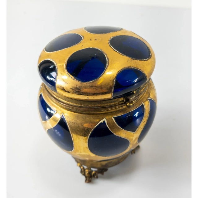 19th Century Cobalt Blue-Amethyst Purple Glass Gilt Dresser Box For Sale In New York - Image 6 of 12