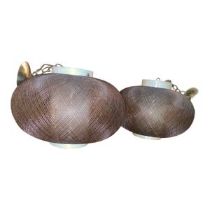 1950s Pair of Brown Spun Fiberglass and Acrylic Bulbous Hanging Lanterns