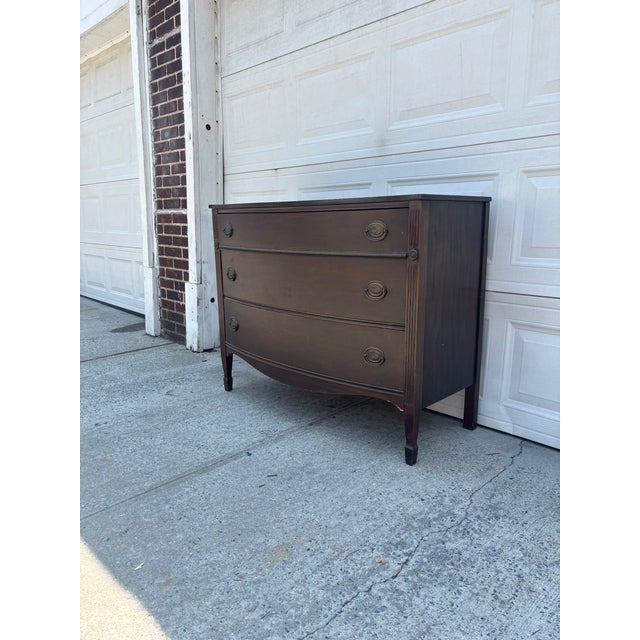 Traditional Early 20th Century Federal Revival Mahogany Bowfront Chest of Drawers For Sale - Image 3 of 12