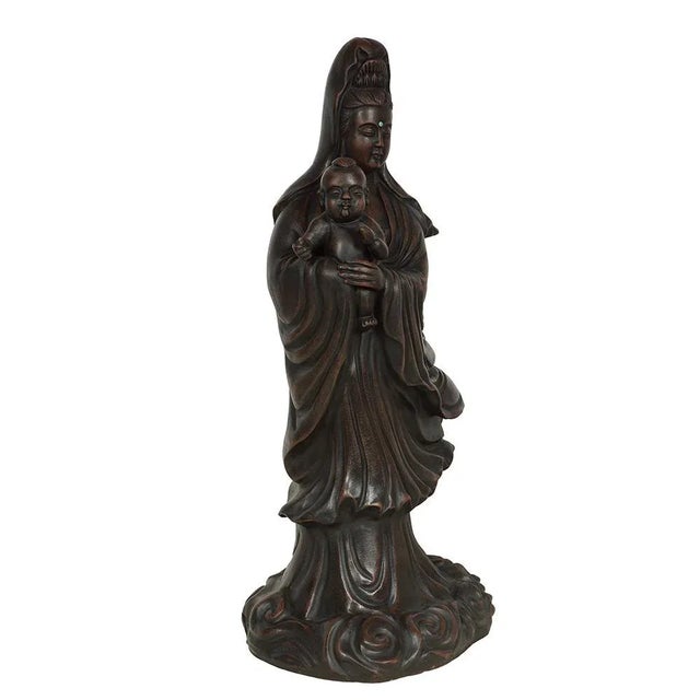1950s Vintage Chinese Carved Purple Clay Kwan Yin Statuary For Sale - Image 4 of 11