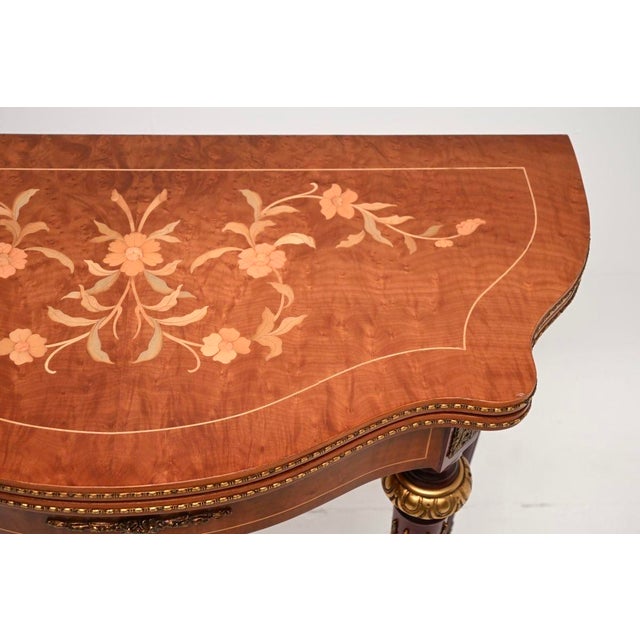 Brown Antique French Inlaid Console Table, 1950 For Sale - Image 8 of 11