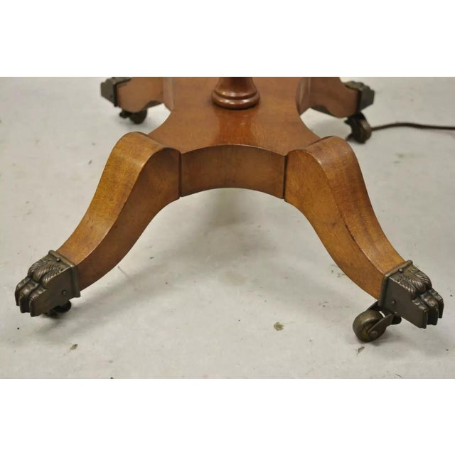 Vintage English Regency Style Mahogany Floor Table Lamp With Carved Harp Gallery For Sale - Image 9 of 11