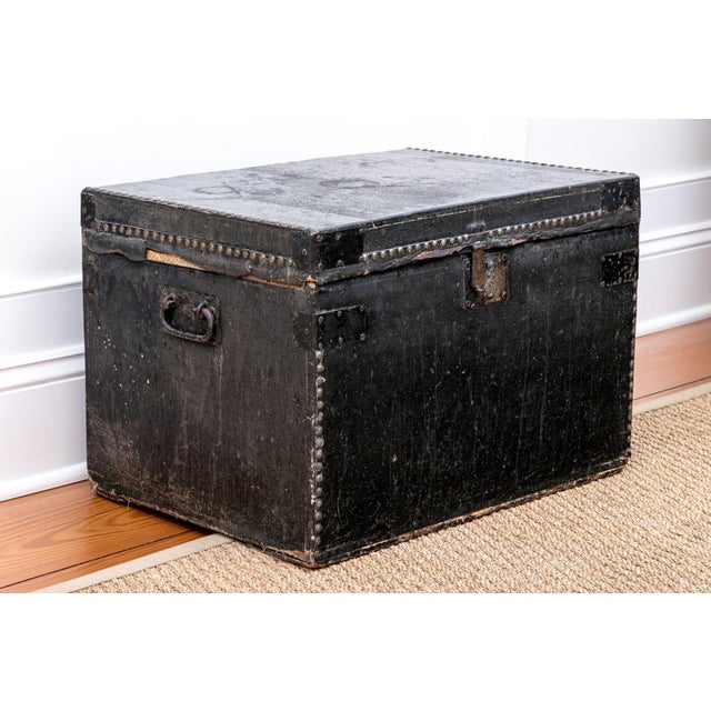 Antique Leather Stage Coach Traveling Trunk For Sale - Image 4 of 16