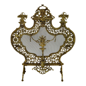 Ornate Antique French or Italian Style Victorian Heavy Cast Brass Fireplace Screen